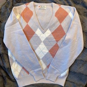 Vintage Pringle of Scotland Argyle Wool Vee Neck Sweater